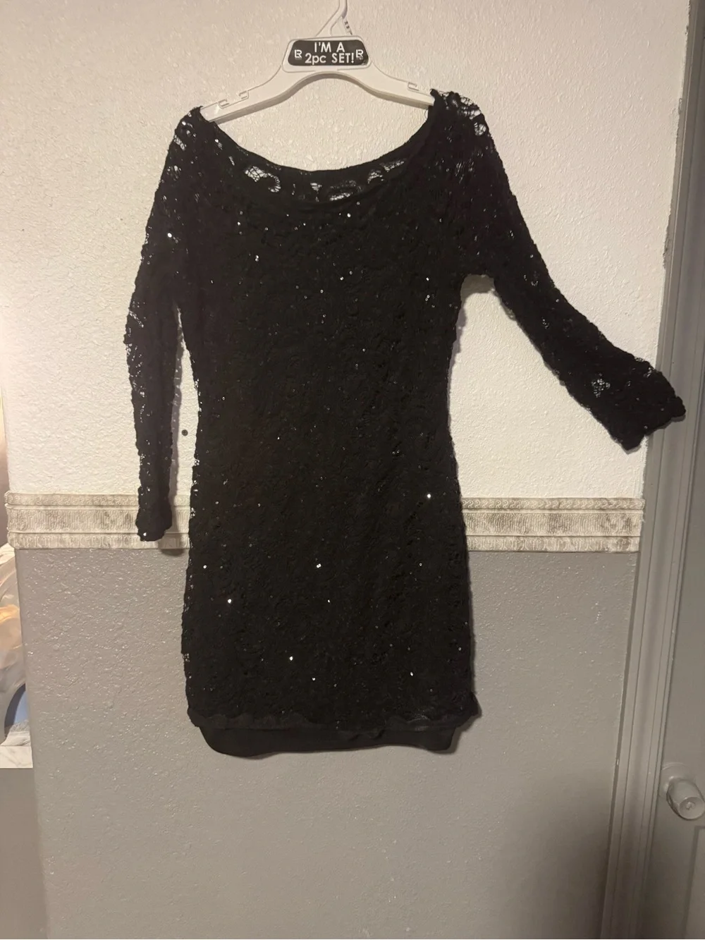 Sequin Hearts black lace